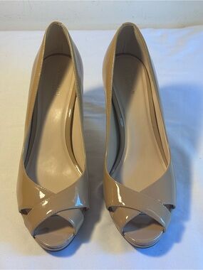 Cole Haan Nude Patent Peep-Toe Heels